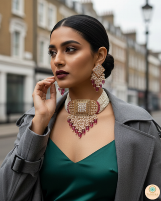 ISHANA Ruby Uncut-Kundan Necklace/Choker Set