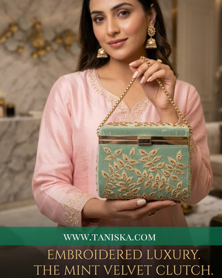 The Mint Meadow Velvet Clutch