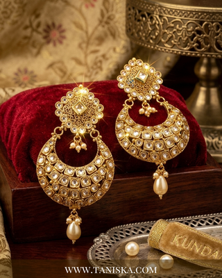 Golden Crescent Kundan Chandbalis