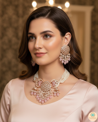ARSHPREET Baby Pink Uncut-Kundan Necklace/Choker Set