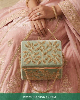 The Mint Meadow Velvet Clutch