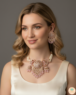 ARSHPREET Baby Pink Uncut-Kundan Necklace/Choker Set