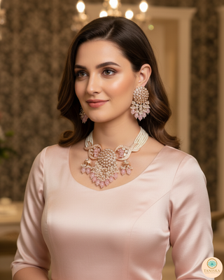 ARSHPREET Baby Pink Uncut-Kundan Necklace/Choker Set