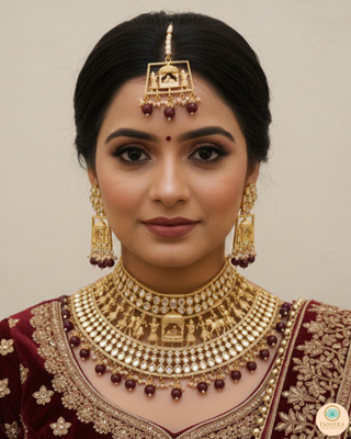 The Regal Baarat Heritage Bridal Choker Set - (Limited Edition) - Golden / Maroon