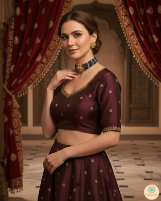 Victorian Traditional Kundan Necklace Set - Charcoal Grey