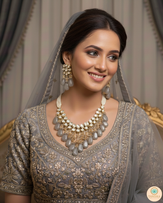 ROYAL Kundan Necklace Set - Charcoal Grey (with Meenakari)