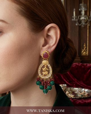 Heritage Bharathi Emerald & Ruby Jhumkas