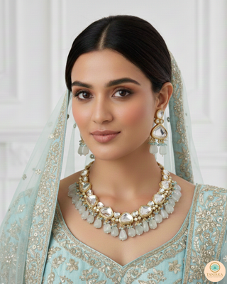 ROYAL Kundan Necklace Set - Greyish Blue (with Meenakari)