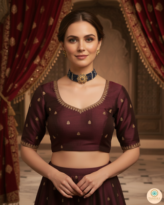 Victorian Traditional Kundan Necklace Set - Charcoal Grey