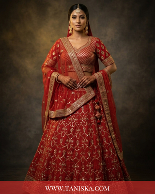 Crimson Velvet Heritage Bridal Lehenga