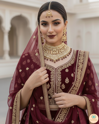 The Regal Baarat Heritage Bridal Choker Set - (Limited Edition) - Golden / Maroon
