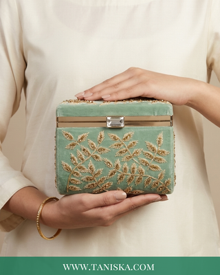 The Mint Meadow Velvet Clutch