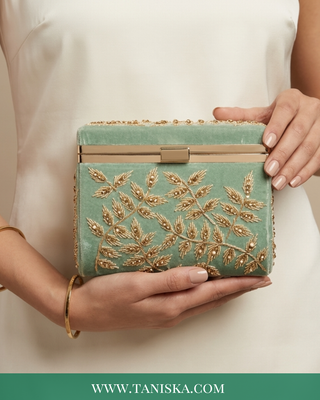 The Mint Meadow Velvet Clutch