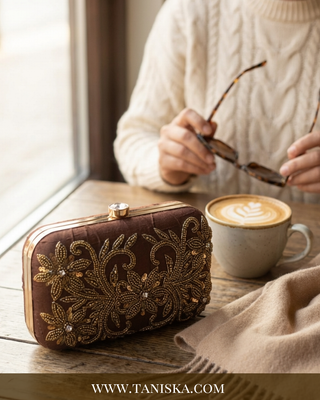 The Espresso Gold Artisan Clutch Bag