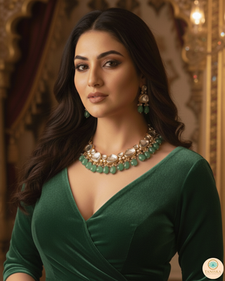 MEEREN Kundan Choker Necklace Set (Mint)
