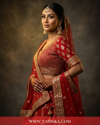 Crimson Velvet Heritage Bridal Lehenga