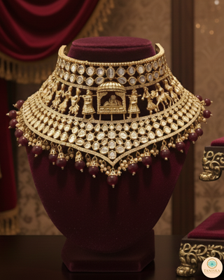 The Regal Baarat Heritage Bridal Choker Set - (Limited Edition) - Golden / Maroon