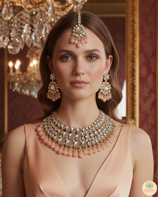 ISHIKA Kundan Necklace Set (Peach)