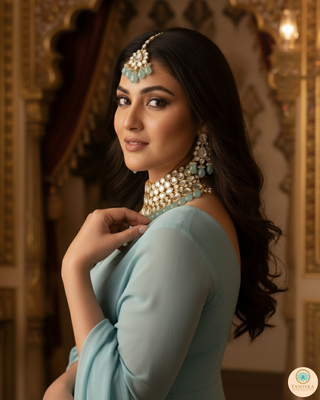 ISHIKA Kundan Necklace Set (Sky Blue)