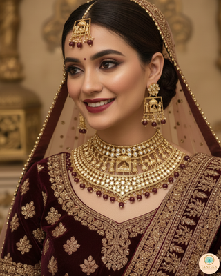 The Regal Baarat Heritage Bridal Choker Set - (Limited Edition) - Golden / Maroon