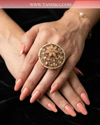The Chandrika Peach Polki Statement Ring