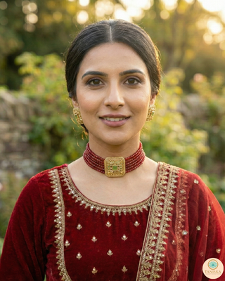 GLASS Choker Necklace Set - Maroon