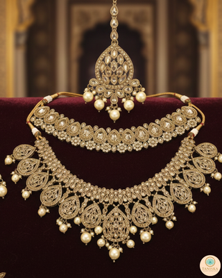 MISHKA Double Choker Necklace Set - Golden