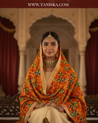 The Virasat Bagh | Hand-Embroidered Dholi Phulkari Dupatta