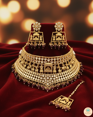 The Regal Baarat Heritage Bridal Choker Set - (Limited Edition) - Golden / Maroon