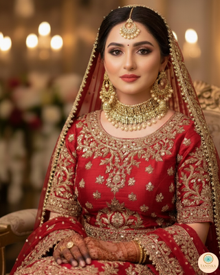 Pearly Antique Gold, Double Choker Necklace Set (Necklace, Earrings, Tikka) - Golden / Golden