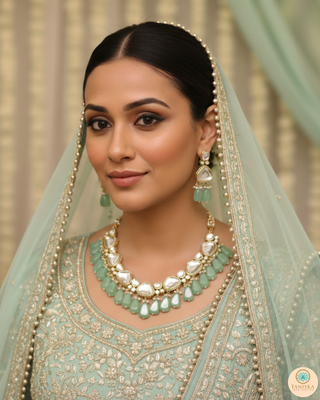 MEEREN Kundan Choker Necklace Set (Mint)