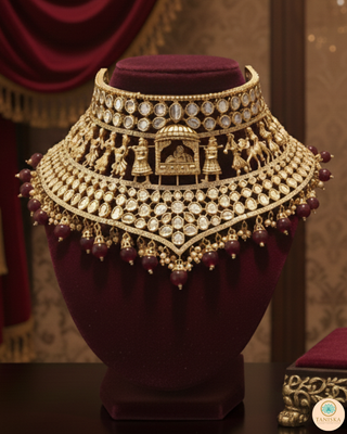 The Regal Baarat Heritage Bridal Choker Set - (Limited Edition) - Golden / Maroon