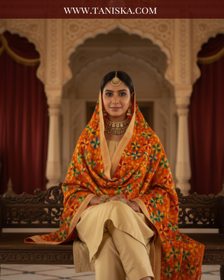 The Virasat Bagh | Hand-Embroidered Dholi Phulkari Dupatta
