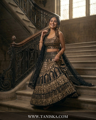 Midnight Gold Sequin & Mirror Work Lehenga
