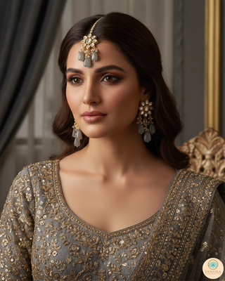 ROYAL Kundan Necklace Set - Charcoal Grey (with Meenakari)