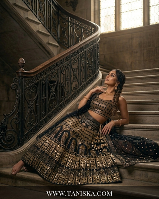 Midnight Gold Sequin & Mirror Work Lehenga