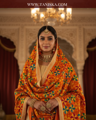 The Virasat Bagh | Hand-Embroidered Dholi Phulkari Dupatta