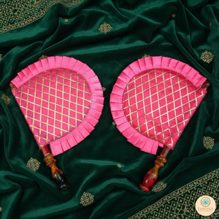 Light Pink Cross Stripes Punjabi Pakhi (Hand Fans) - Pack of 2