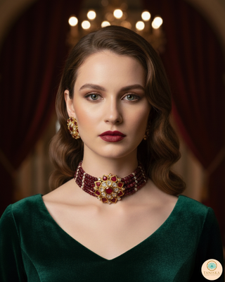 Victorian Traditional Kundan Necklace Set - Maroon