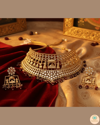 The Regal Baarat Heritage Bridal Choker Set - (Limited Edition) - Golden / Maroon