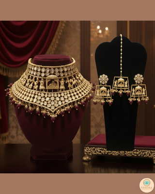 The Regal Baarat Heritage Bridal Choker Set - (Limited Edition) - Golden / Maroon