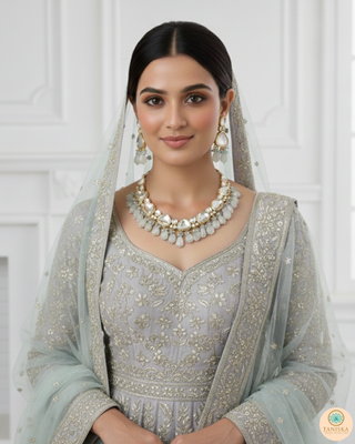 ROYAL Kundan Necklace Set - Greyish Blue (with Meenakari)