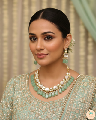 MEEREN Kundan Choker Necklace Set (Mint)