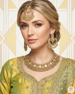 HANIYA Designer Lemon Yellow Necklace Set