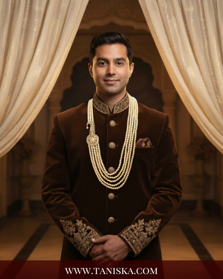 The Regent’s Heirloom | Grand Pearl Mala with Filigree Brooch | Antique Gold 5 Layered Pearl Mens / Groom Mala
