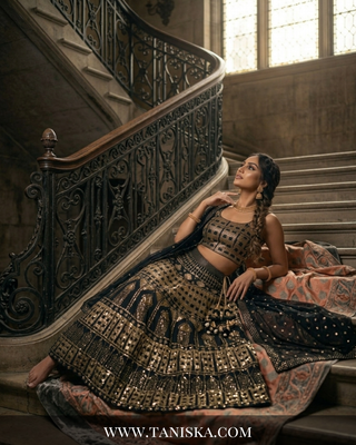 Midnight Gold Sequin & Mirror Work Lehenga