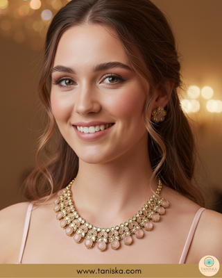 Baby Pink Traditional Necklace Set - Antique Gold