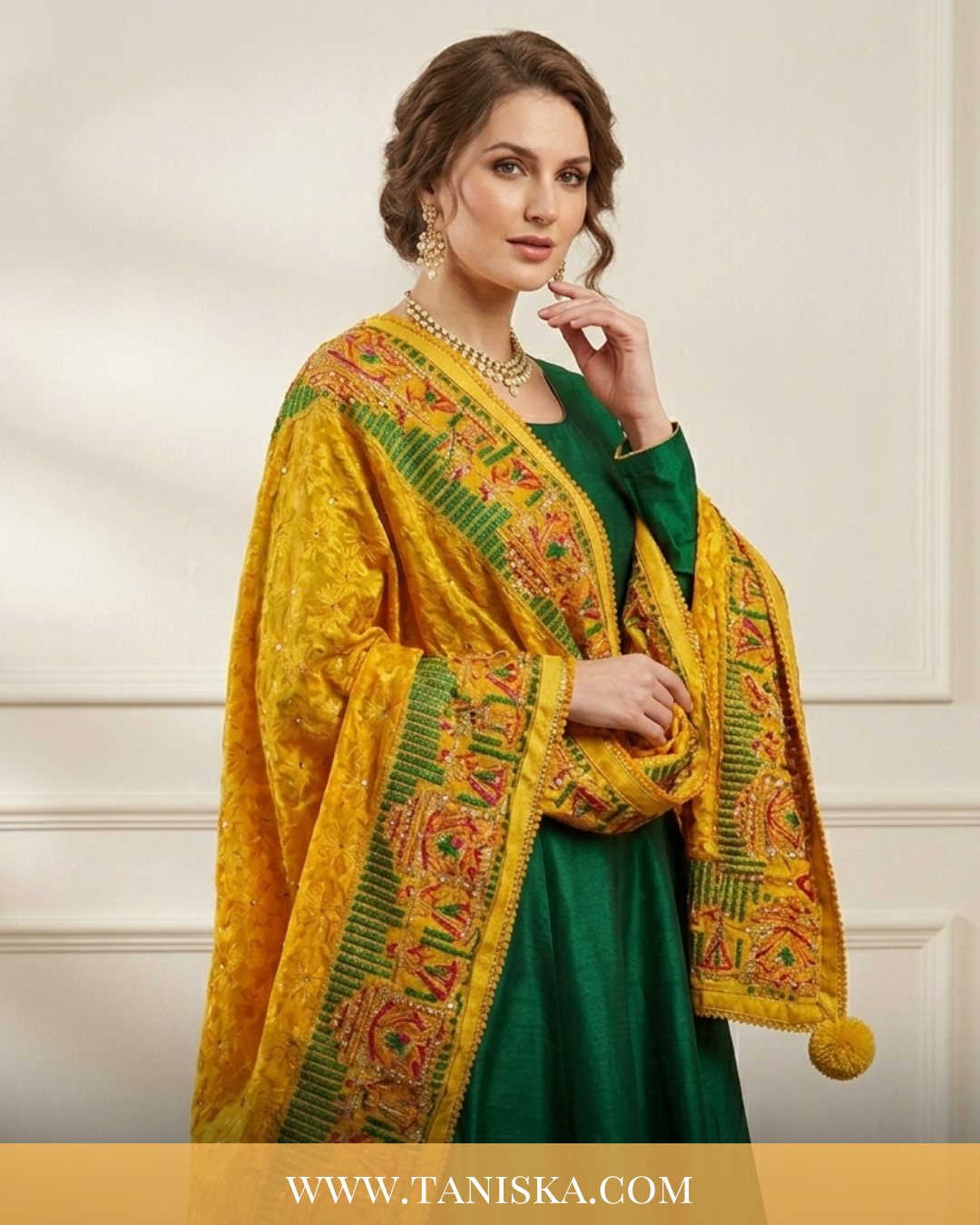 The Sunehri Dholi Bridal Phulkari Dupatta