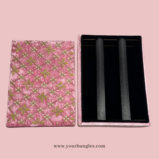 Luxurious Pink Velvet Bangle Box – 2-Rod Sequential Jewellery Organiser with Hand Embroidery