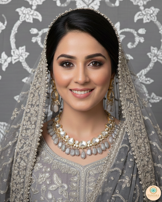 ROYAL Kundan Necklace Set - Charcoal Grey (with Meenakari)
